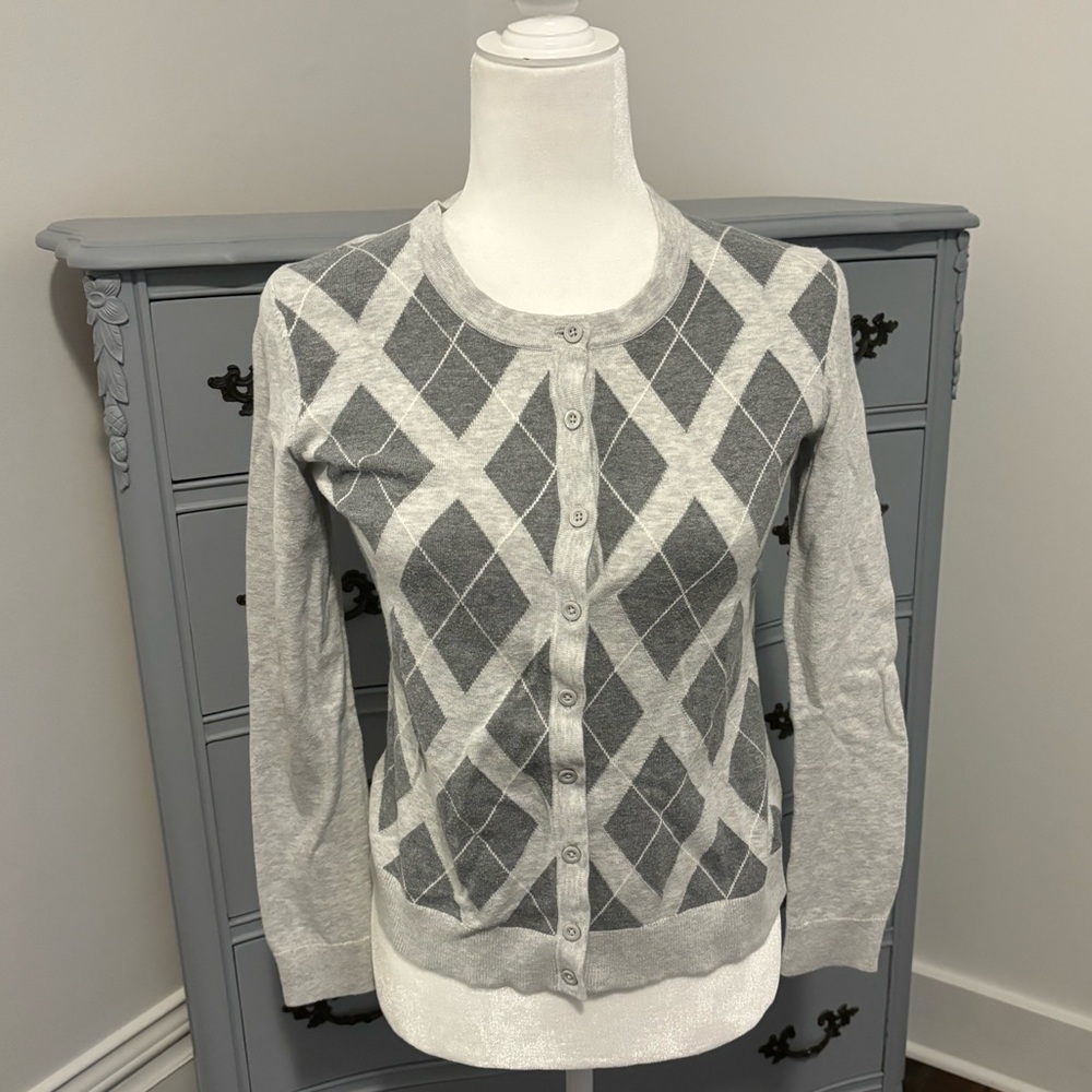 Tommy Hilfiger Gray Argyle Cardigan